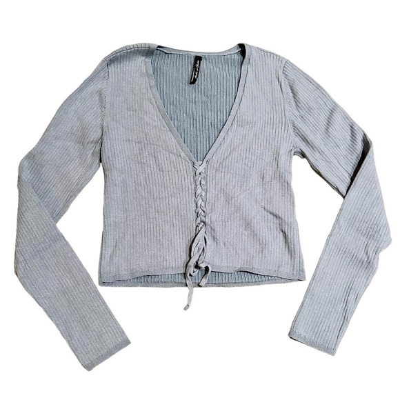 ASOS Sweater Lace Up Front Ribbed in Blue Size 4 - Picture 1 of 4